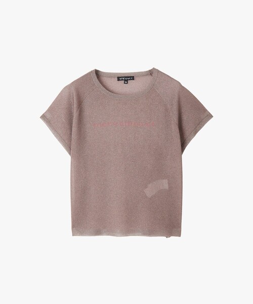 To b. by agnes b.（トゥービーバイアニエスベー）の「メッセージプリント半袖 ラメプルオーバー "MERVEILLEUX!"（ニット/セーター・レディース・ブラウン・FREE）」の2枚目の写真