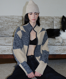 COLOR BLOCK ZIPUP KNIT - YELLOW