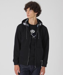 クレストブリッジチェックコンビバックパイルパーカー