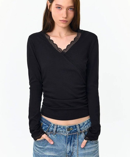 Fano Studios(ファノ ストゥディオズ)の「レースディテール カシュクールトップス FQ26S171【Fano Studios】【2026AW】(Tシャツ/カットソー・レディース・ブラック・S/M/L)」の5枚目の写真