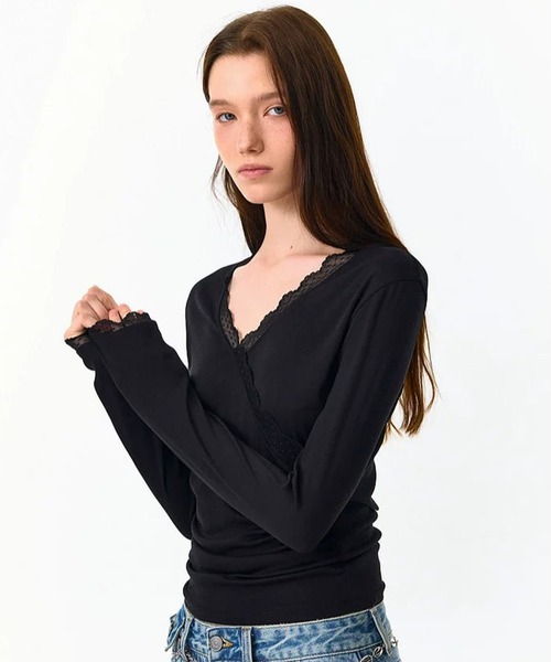 Fano Studios(ファノ ストゥディオズ)の「レースディテール カシュクールトップス FQ26S171【Fano Studios】【2026AW】(Tシャツ/カットソー・レディース・ブラック・S/M/L)」の6枚目の写真