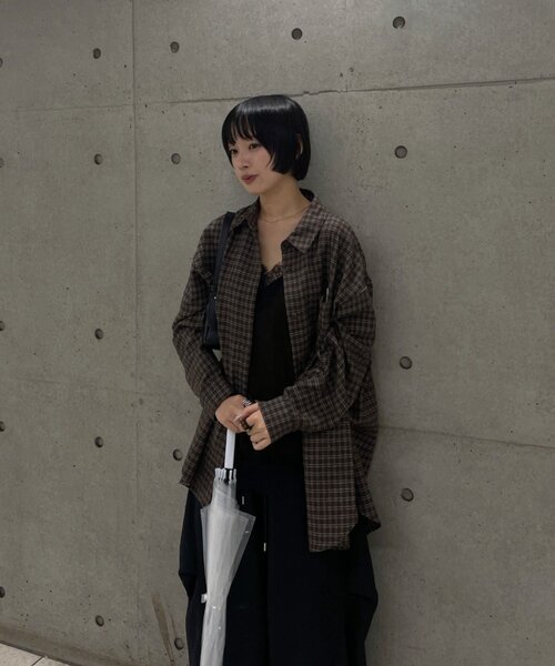 goocy（グーシー）の「起毛チェックビッグシャツ（シャツ/ブラウス・レディース・ブラック/ブラウン/ベージュ・FREE）」の12枚目の写真