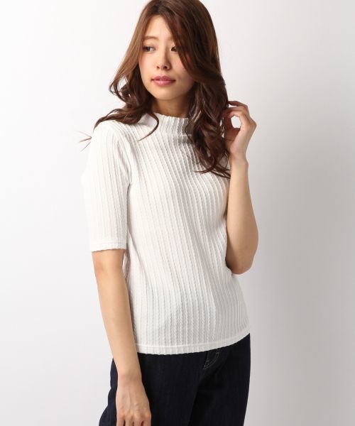 Heather（ヘザー）の「ボトルネックケーブルカット5分袖　715635（Tシャツ/カットソー・レディース・ホワイト系その他/オフホワイト/ライトイエロー・FREE）」の2枚目の写真