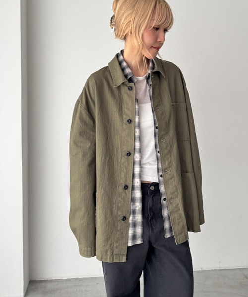 CANAL JEAN(キャナルジーン)の「choice_cnl コットンカバーオール(その他アウター・レディース・カーキ/ブラック・ONE SIZE)」の1枚目の写真