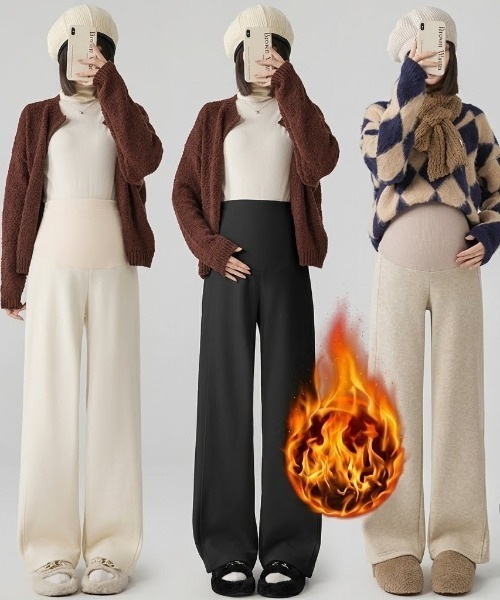 witch(ウイッチ)の「裏起毛素材のマタニティ用ワイドパンツ(その他パンツ・レディース・アイボリー/ベージュ/ブラック・L/M)」の4枚目の写真