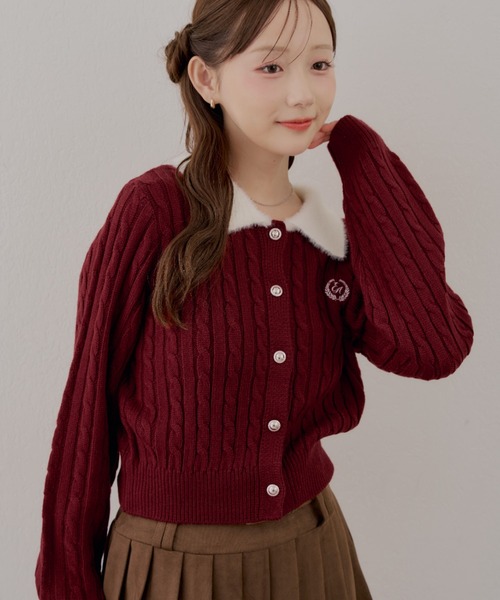 continuer de NICE CLAUP（コンティニューデナイスクラップ）の「衿フェザーケーブルポロニット（ニット/セーター・レディース・グレー/ブラック/アイボリー/ボルドー・FREE）」の4枚目の写真