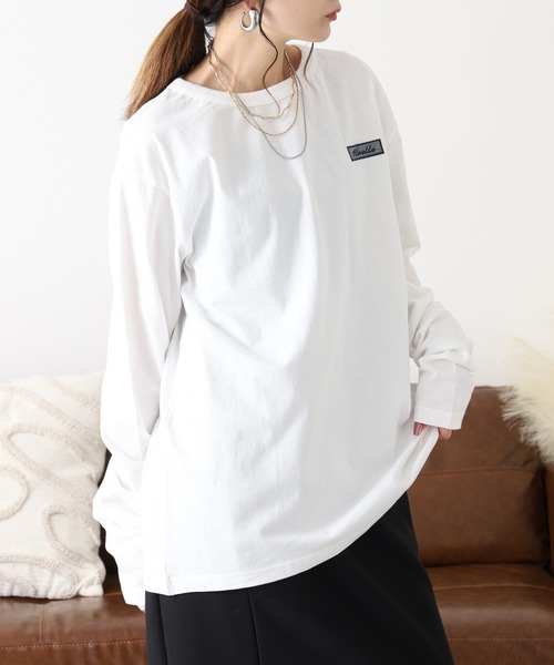 Arinomama（アリノママ）の「Arinomama 200g 20s空紡糸天竺 チェック パッチワーク ロンT（Tシャツ/カットソー・レディース・ホワイト/ダークブラウン/カーキ・FREE）」の5枚目の写真