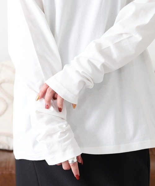 Arinomama（アリノママ）の「Arinomama 200g 20s空紡糸天竺 チェック パッチワーク ロンT（Tシャツ/カットソー・レディース・ホワイト/ダークブラウン/カーキ・FREE）」の6枚目の写真