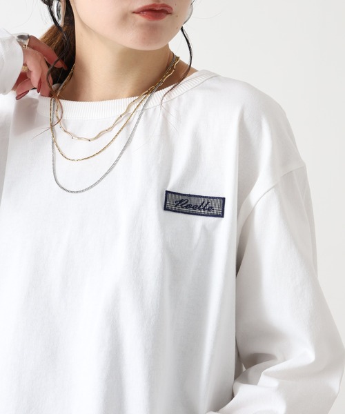Arinomama（アリノママ）の「Arinomama 200g 20s空紡糸天竺 チェック パッチワーク ロンT（Tシャツ/カットソー・レディース・ホワイト/ダークブラウン/カーキ・FREE）」の4枚目の写真