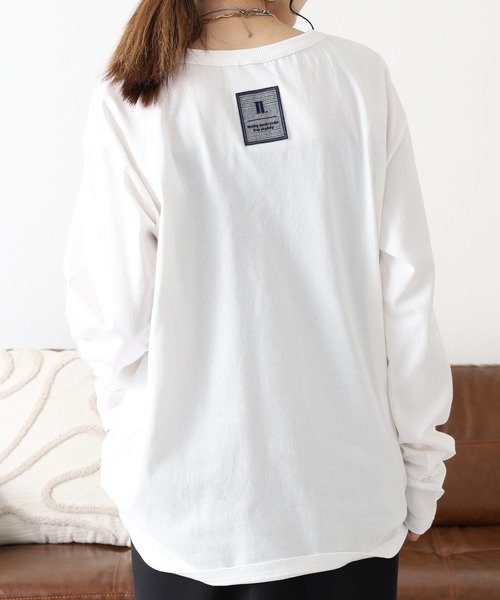Arinomama（アリノママ）の「Arinomama 200g 20s空紡糸天竺 チェック パッチワーク ロンT（Tシャツ/カットソー・レディース・ホワイト/ダークブラウン/カーキ・FREE）」の7枚目の写真