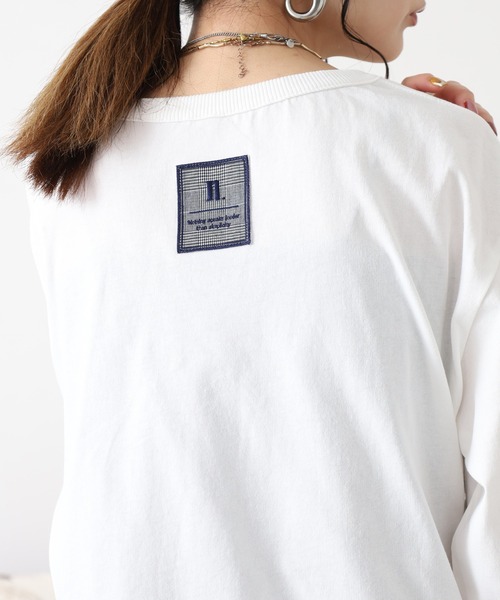 Arinomama（アリノママ）の「Arinomama 200g 20s空紡糸天竺 チェック パッチワーク ロンT（Tシャツ/カットソー・レディース・ホワイト/ダークブラウン/カーキ・FREE）」の8枚目の写真