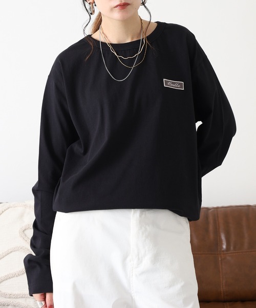 Arinomama（アリノママ）の「Arinomama 200g 20s空紡糸天竺 チェック パッチワーク ロンT（Tシャツ/カットソー・レディース・ホワイト/ダークブラウン/カーキ・FREE）」の13枚目の写真