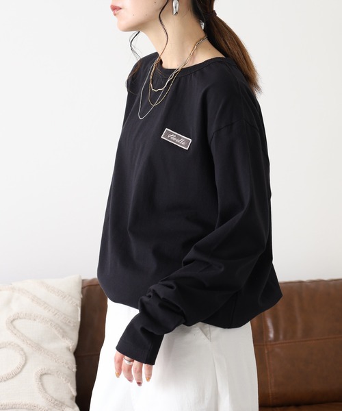Arinomama（アリノママ）の「Arinomama 200g 20s空紡糸天竺 チェック パッチワーク ロンT（Tシャツ/カットソー・レディース・ホワイト/ダークブラウン/カーキ・FREE）」の14枚目の写真