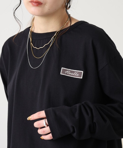 Arinomama（アリノママ）の「Arinomama 200g 20s空紡糸天竺 チェック パッチワーク ロンT（Tシャツ/カットソー・レディース・ホワイト/ダークブラウン/カーキ・FREE）」の12枚目の写真