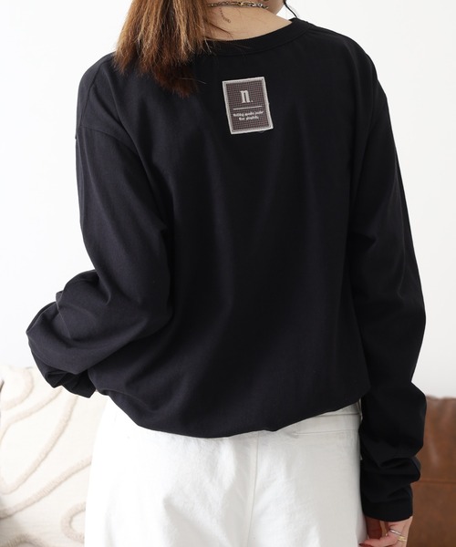 Arinomama（アリノママ）の「Arinomama 200g 20s空紡糸天竺 チェック パッチワーク ロンT（Tシャツ/カットソー・レディース・ホワイト/ダークブラウン/カーキ・FREE）」の16枚目の写真