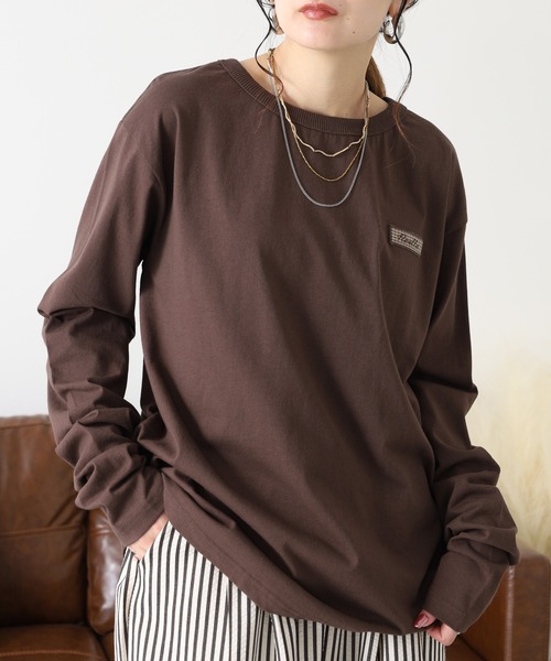 Arinomama（アリノママ）の「Arinomama 200g 20s空紡糸天竺 チェック パッチワーク ロンT（Tシャツ/カットソー・レディース・ホワイト/ダークブラウン/カーキ・FREE）」の22枚目の写真
