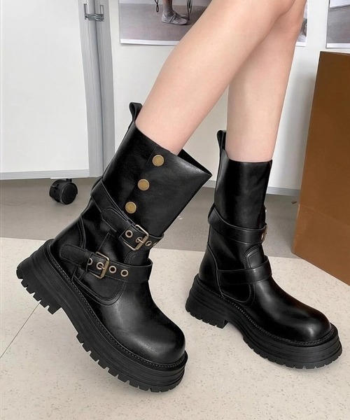 yuue' ( wear )(ユーイ)の「2WAY厚底ミドルブーツ(ブーツ・レディース・ブラック/ブラウン・23.5cm/24.5cm)」の1枚目の写真