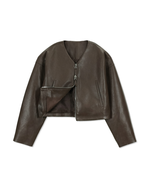 Yuje（ユジェ）の「MONO LEATHER JACKET (2color)（ライダースジャケット・レディース・ブラウン/ブラック・FREE）」の6枚目の写真