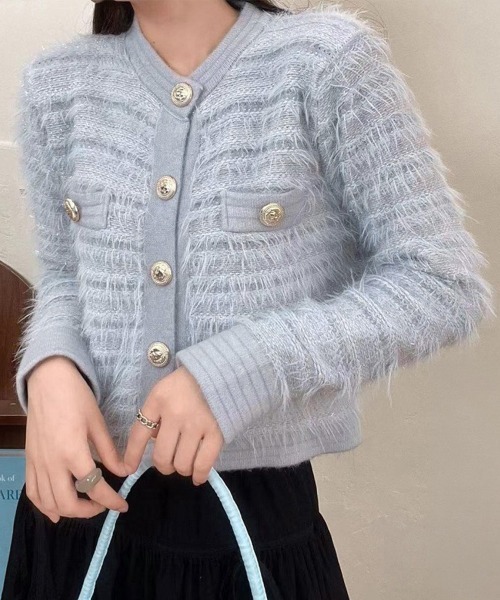 Miniministore(ミニミニストア)の「ラメシャギーニット 金ボタンカーディガン(カーディガン/ボレロ・レディース・オフホワイト/ブラック/ブルーグレー/マスタード・FREE)」の4枚目の写真