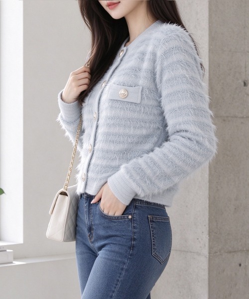 Miniministore(ミニミニストア)の「ラメシャギーニット 金ボタンカーディガン(カーディガン/ボレロ・レディース・オフホワイト/ブラック/ブルーグレー/マスタード・FREE)」の5枚目の写真