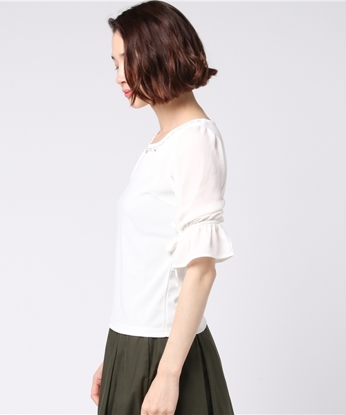 Honeys（ハニーズ）の「ビジュー付プルオーバー（Tシャツ/カットソー・レディース・ネイビー/ホワイト×ネイビー/サックスブルー/オフホワイト・M/L/S）」の7枚目の写真