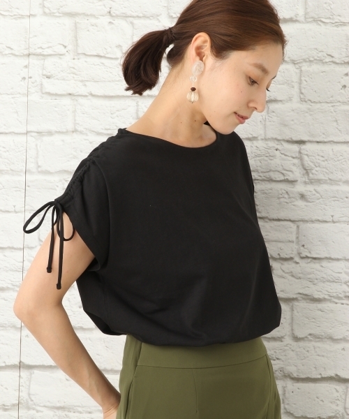 LEPSIM（レプシィム）の「ソデストリングプルオーバーSS　760809（Tシャツ/カットソー・レディース・ブラック/ネイビー/ストライプ/オフホワイト・LARGE/MEDIUM）」の2枚目の写真