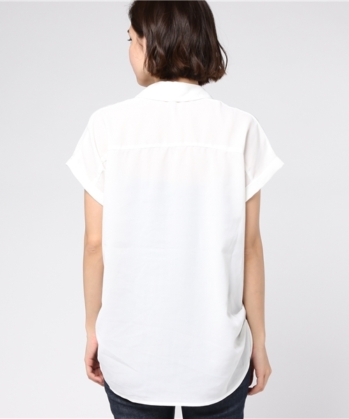 VENCEEXCHANGE（ヴァンスエクスチェンジ）の「ZIPフレンチスリーブシャツ（シャツ/ブラウス・レディース・スカイブルー/オフホワイト・MEDIUM）」の5枚目の写真