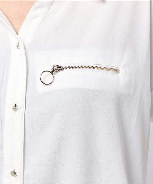 VENCEEXCHANGE（ヴァンスエクスチェンジ）の「ZIPフレンチスリーブシャツ（シャツ/ブラウス・レディース・スカイブルー/オフホワイト・MEDIUM）」の8枚目の写真