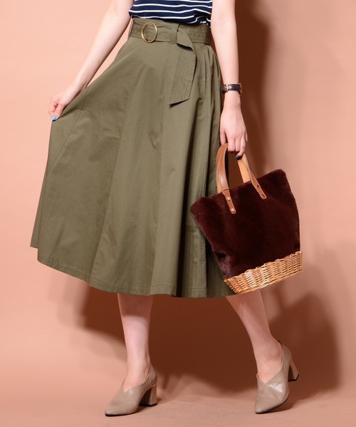 natural couture(ナチュラルクチュール)の「ベルト付きチノスカート(スカート・レディース・オレンジ/カーキ/ベージュ/パープル・FREE)」の3枚目の写真