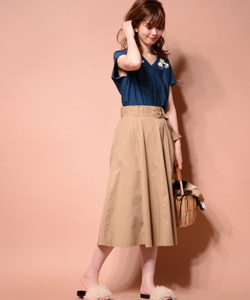 natural couture(ナチュラルクチュール)の「ベルト付きチノスカート(スカート・レディース・オレンジ/カーキ/ベージュ/パープル・FREE)」の7枚目の写真