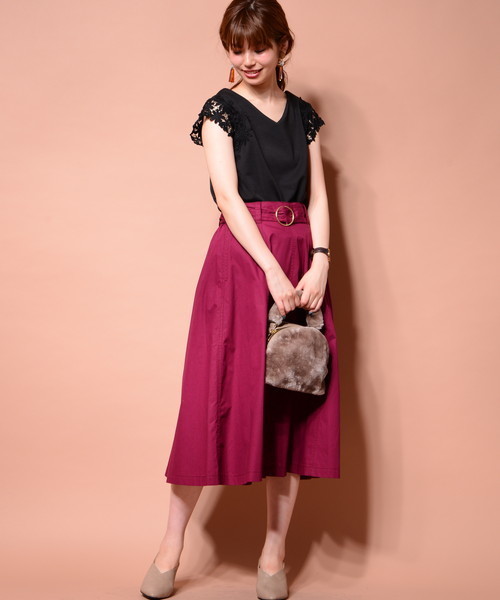 natural couture(ナチュラルクチュール)の「ベルト付きチノスカート(スカート・レディース・オレンジ/カーキ/ベージュ/パープル・FREE)」の12枚目の写真