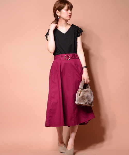 natural couture(ナチュラルクチュール)の「ベルト付きチノスカート(スカート・レディース・オレンジ/カーキ/ベージュ/パープル・FREE)」の13枚目の写真