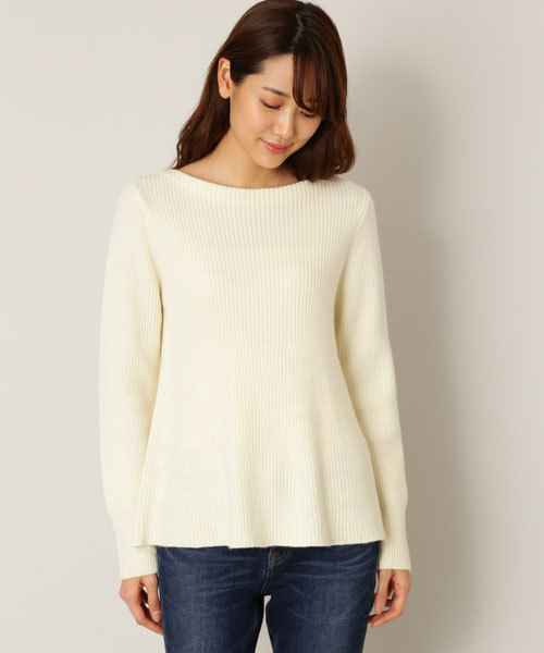 NATURAL BEAUTY BASIC（ナチュラルビューティーベーシック）の「【JJ×NBBコラボ】Aラインリブニット（ニット/セーター・レディース・オフホワイト/グレー/ブラウン/グリーン・MEDIUM）」の2枚目の写真