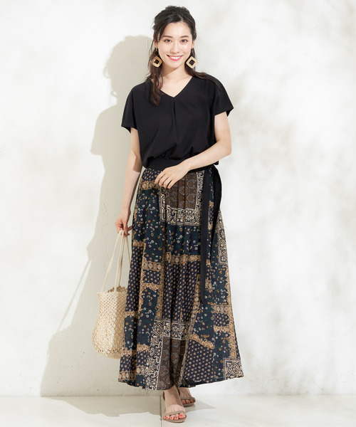 un dix cors(アンディコール)の「プリントラップスカート(スカート・レディース・ブラウン/ネイビー・FREE)」の1枚目の写真