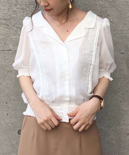 one after another NICE CLAUP（ワンアフターアナザーナイスクラップ）の「【ZOZO限定】レース付開襟ブラウス（シャツ/ブラウス・レディース・オフホワイト/ホワイト系その他/ブラック系その他/ピンク系その他/チェック・FREE）」の18枚目の写真