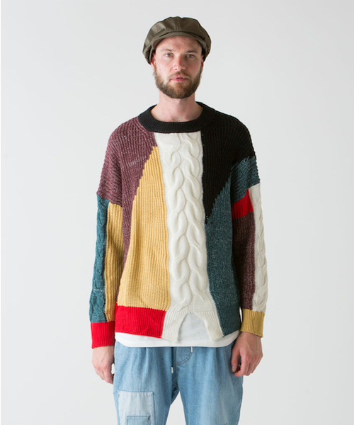 rehacer(レアセル)の「rehacer : Multi Panel Gauge Knit(ニット/セーター・メンズ・マルチ・SMALL/MEDIUM/LARGE)」の1枚目の写真