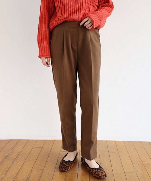 andme（アンドミー）の「フェイクウールテーパードパンツ（スラックス・レディース・チャコールグレー/ブラック/ネイビー/ブラウン/カーキ/グリーン系その他/ダークブラウン/ラベンダー/オフホワイト・S/M/L）」の6枚目の写真