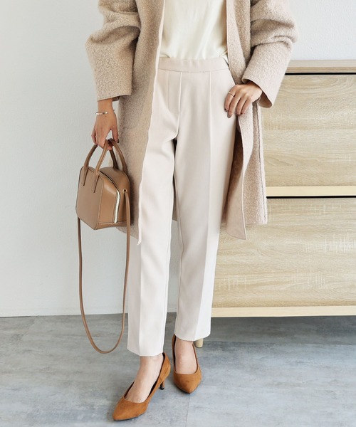 andme（アンドミー）の「フェイクウールテーパードパンツ（スラックス・レディース・チャコールグレー/ブラック/ネイビー/ブラウン/カーキ/グリーン系その他/ダークブラウン/ラベンダー/オフホワイト・S/M/L）」の2枚目の写真