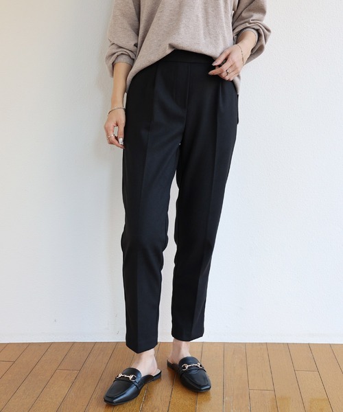 andme（アンドミー）の「フェイクウールテーパードパンツ（スラックス・レディース・チャコールグレー/ブラック/ネイビー/ブラウン/カーキ/グリーン系その他/ダークブラウン/ラベンダー/オフホワイト・S/M/L）」の3枚目の写真