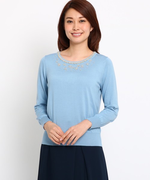 Sunauna(スーナウーナ)の「【洗える】パールビーズプルオーバー(Tシャツ/カットソー・レディース・ネイビー/グレー/サックスブルー・38/40)」の4枚目の写真