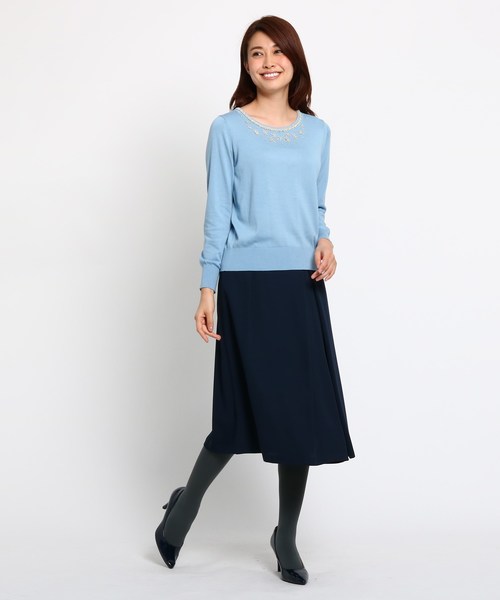 Sunauna(スーナウーナ)の「【洗える】パールビーズプルオーバー(Tシャツ/カットソー・レディース・ネイビー/グレー/サックスブルー・38/40)」の9枚目の写真
