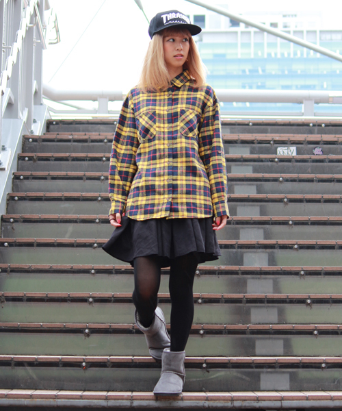 WEGO(ウィゴー)の「WEGO/チェックネルBIGシャツ(シャツ/ブラウス・レディース・ブラック/グリーン/ネイビー/イエロー/レッド/ブラウン・MEDIUM)」の16枚目の写真