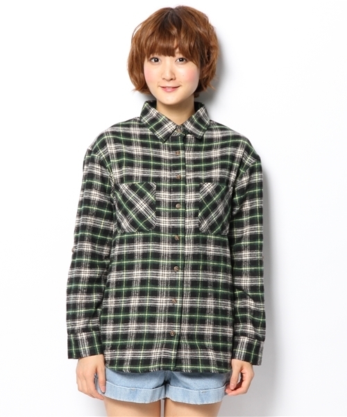WEGO(ウィゴー)の「WEGO/チェックネルBIGシャツ(シャツ/ブラウス・レディース・ブラック/グリーン/ネイビー/イエロー/レッド/ブラウン・MEDIUM)」の7枚目の写真