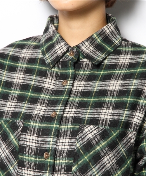 WEGO(ウィゴー)の「WEGO/チェックネルBIGシャツ(シャツ/ブラウス・レディース・ブラック/グリーン/ネイビー/イエロー/レッド/ブラウン・MEDIUM)」の10枚目の写真