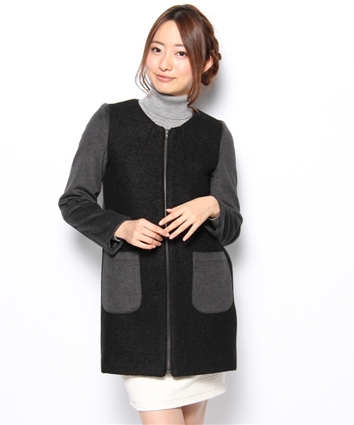 Khaju（カージュ）の「Khaju:ノーカラージップコート（その他アウター・レディース・ブラック/ベージュ・ONE SIZE）」の3枚目の写真