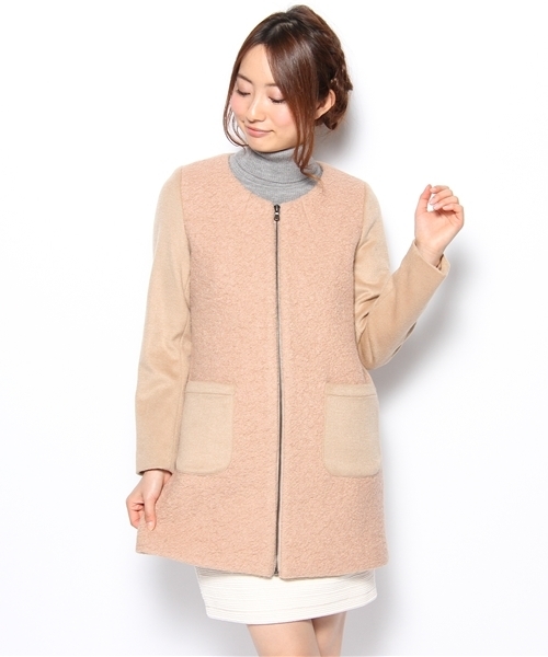 Khaju（カージュ）の「Khaju:ノーカラージップコート（その他アウター・レディース・ブラック/ベージュ・ONE SIZE）」の4枚目の写真