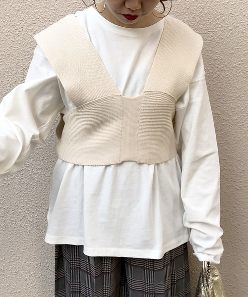 archives（アルシーヴ）の「ビスチェSETチュニック（Tシャツ/カットソー・レディース・ブラック/オフホワイト/モカ・MEDIUM）」の2枚目の写真