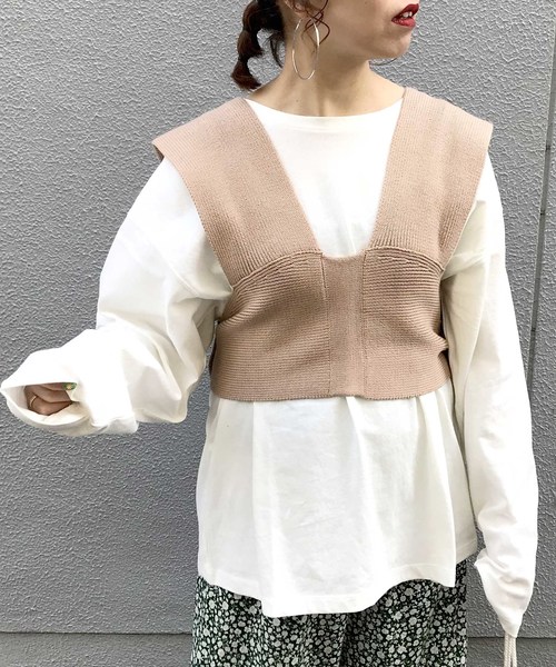 archives（アルシーヴ）の「ビスチェSETチュニック（Tシャツ/カットソー・レディース・ブラック/オフホワイト/モカ・MEDIUM）」の4枚目の写真