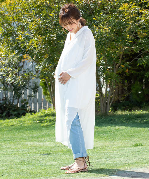 SweetMommy（スウィートマミー）の「コットンシフォンスキッパーワンピセット（マタニティウェア/グッズ・レディース・ホワイト/ブラック/ピンクベージュ・M/L）」の13枚目の写真