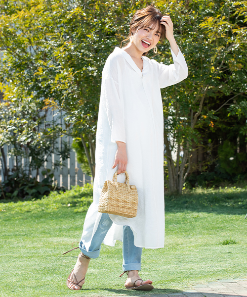 SweetMommy（スウィートマミー）の「コットンシフォンスキッパーワンピセット（マタニティウェア/グッズ・レディース・ホワイト/ブラック/ピンクベージュ・M/L）」の7枚目の写真